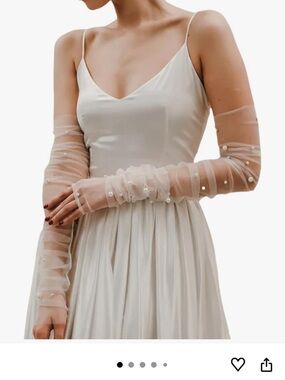 Sheer Pearl-Embellished Long Gloves in Ivory